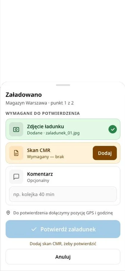 nova:driverJOBS screen: Confirmation with proof