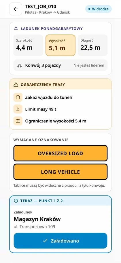 nova:driverJOBS screen: Oversize loads and convoys