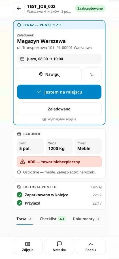 nova:driverJOBS screen: Stop by stop